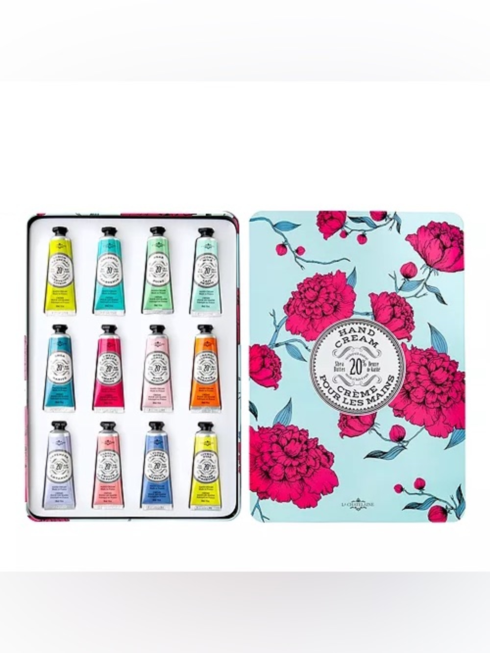 La Chatelaine Deluxe 12 Hand Cream Gift Set, in a Floral Tin